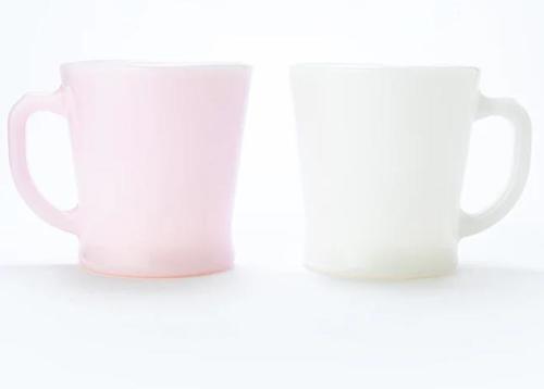 Fire King D Handle Mug Set of 2 Milk White Rose-ite Glass Limited Quantity - Picture 2 of 5