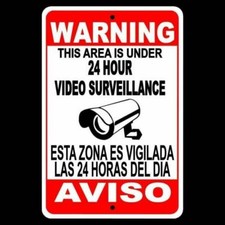 Warning Security 24 Hour Video Surveillance Camera Sign / Decal English /