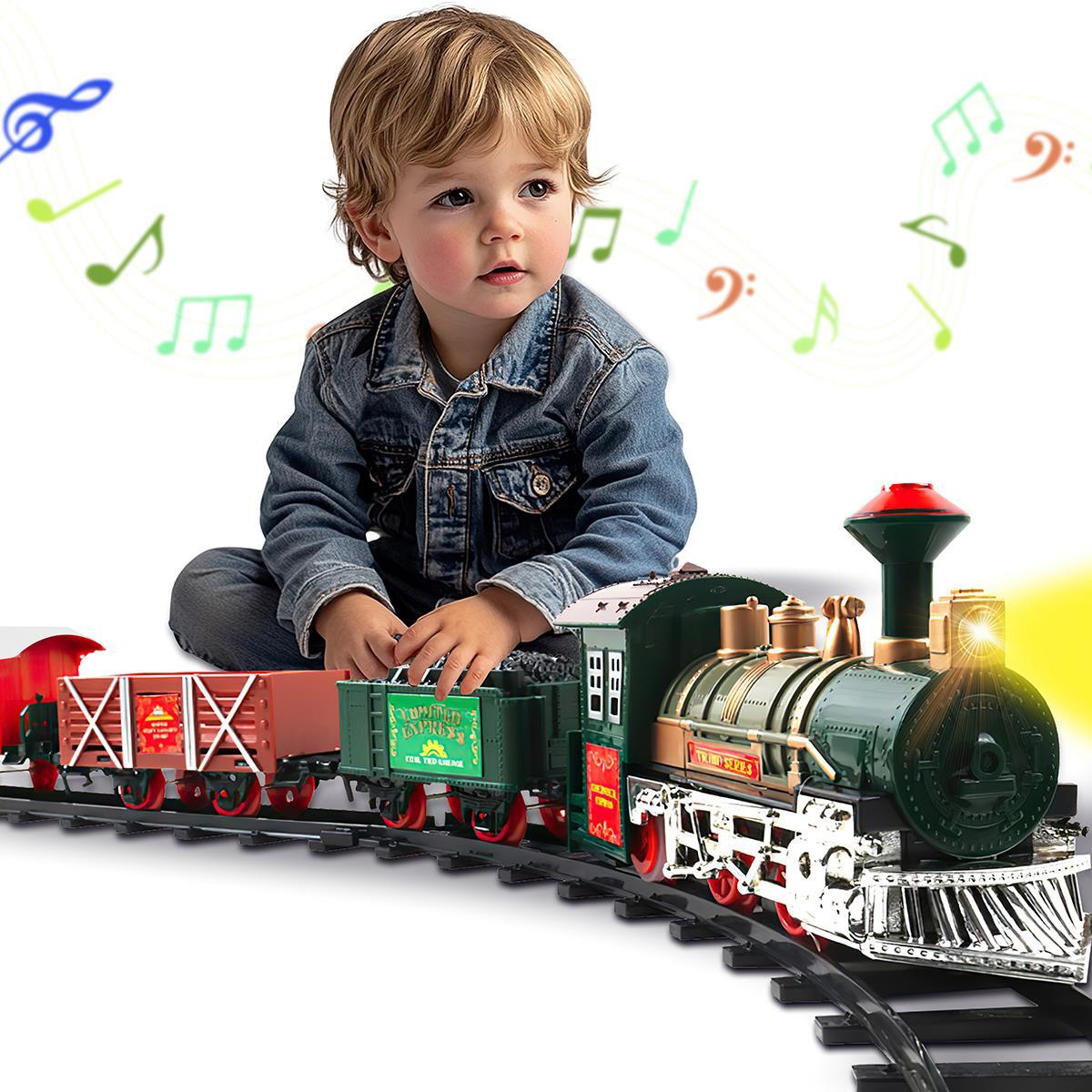 Train Toy Set for Kids with Sound, LED Light, Track Engine Real Locomotive  Cargo