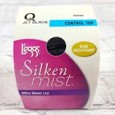 L'eggs Size Q/Lg Control Top Pantyhose Jet Black Ultra Sheer