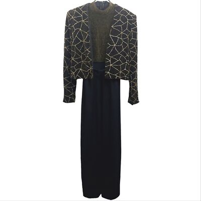 John Roberts Women's Size 12 Dressy Set Jumper Jacket Gold Black Belted 90s Y2k