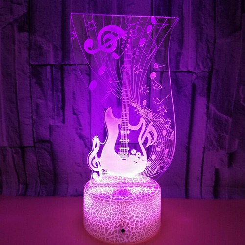 Lampada Luce Notturna Chitarra Elettrica 3D USB 7 Colori LED Touch Cambio Scrivania - Foto 3 di 4