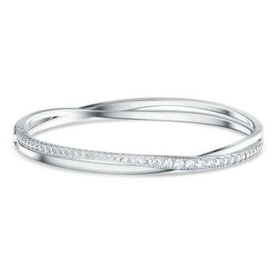 NWB Swarovski Twist Rows Bracelet, White, Rhodium Plated