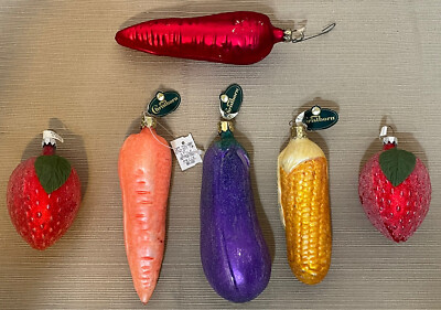 Christborn Ornaments Fruit & Vegetable Lot of 6 Eggplant Carrot Corn Strawberry