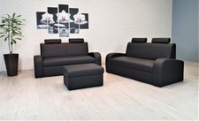 Echt Leder Sofagarnitur Echtleder Sofa Set Couch Ledermöbel höhere Rückenlehne