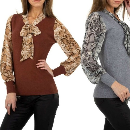 Maglione donna pullover maglia felpa leopardata animalier marrone con  maniche ch | eBay