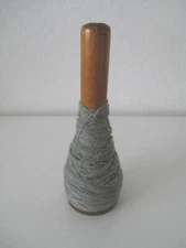 Antique Wooden Textile Spool Spindle Bobbin 10" W/ Gray Yarn  Candle Holder AZ17
