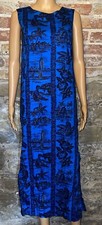 Vintage Women's Hawaii 70s Vibrant Blue Hawaiian Tiki Maxi Dress Sz XS