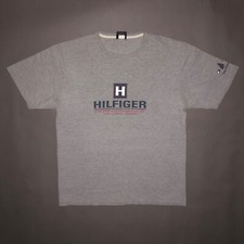 Vintage Tommy Hilfiger T Shirt 1985 / 2003 Spellout Gray Rap Hip Hop MEDIUM