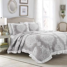 Lucianna Ruffle Edge Cotton 3 Piece Bedspread Set King Gray