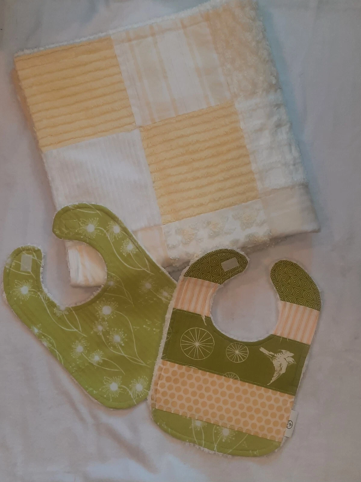 Boutique Chenille Patchwork Blanket And Bib Set