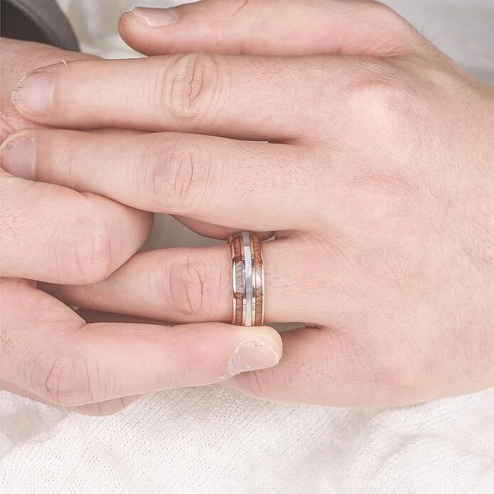 Anillo de boda de 8 mm para hombre anillo de madera de tungsteno madreperla concha 7-12 Foto 3 de 4