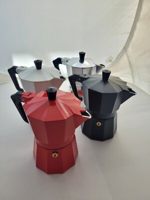 Pezzetti Italexpress Mokkakanne 3 Tassen rot weiß schwarz silber