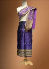 Violet Thai Laos Culture Traditional finished skirt Women wrap sarong & Sabai