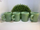 Set of 4 - Vintage Fire King Jadeite C Handle Mugs Heavy Restaurant Ware