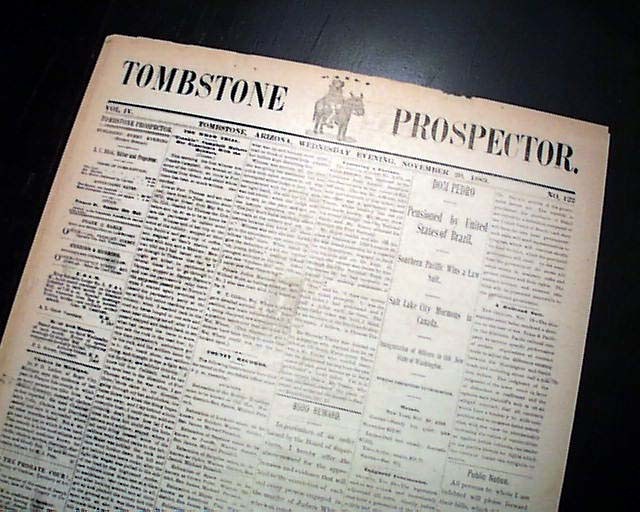 Rare TOMBSTONE AZ Arizona O.K. Corral Fame Wham Paymaster Robbery 1889 Newspaper