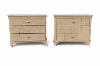 Century Furniture Blonde Burl Wood Nightstands Matching Pair - REMOVABLE TOP