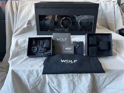New Wolf British Racing Triple Watch Winder With Storage - Black