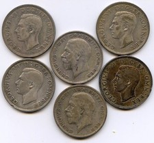 Great Britain Half Crowns (6) 1929,35,39, 40, 41, and 42 Silver .5000