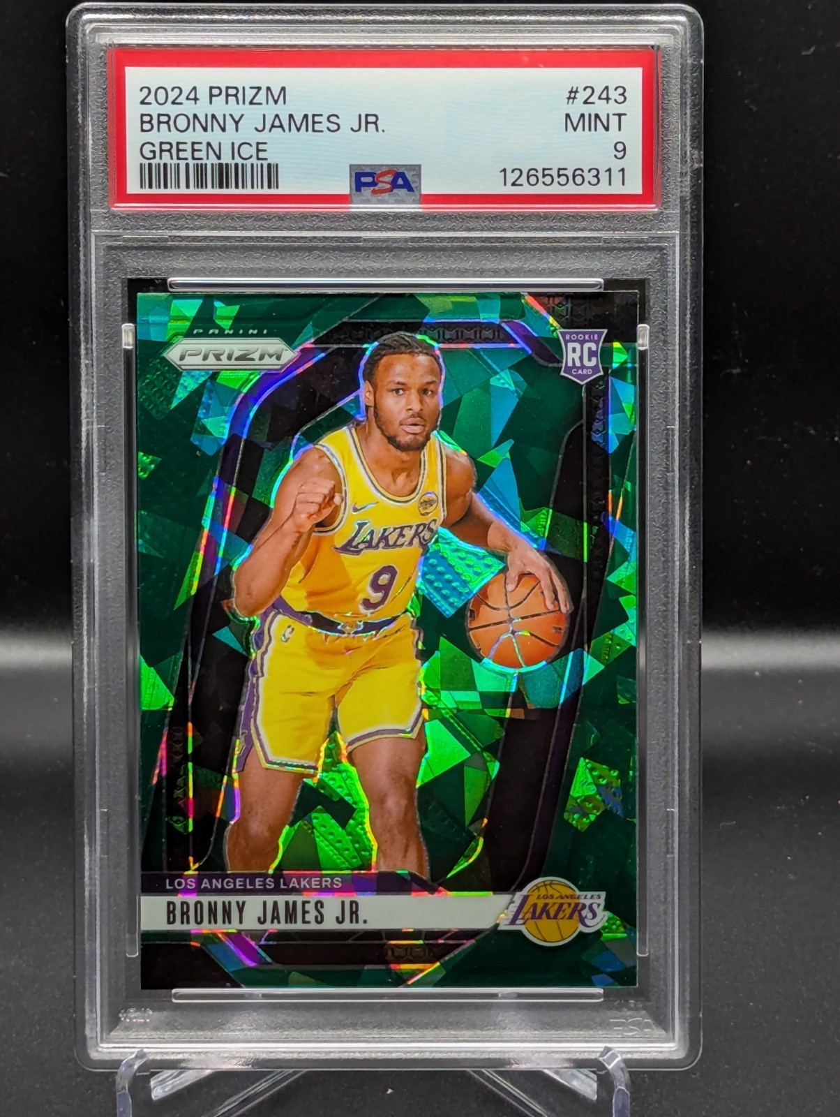 2024-25 Panini Prizm Bronny James Jr. RC Green Ice Rookie #243 Lakers PSA 9