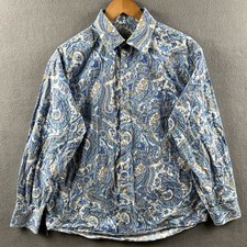 Alan Flusser Shirt Mens Large Blue Paisley Floral Long Sleeve Button Front
