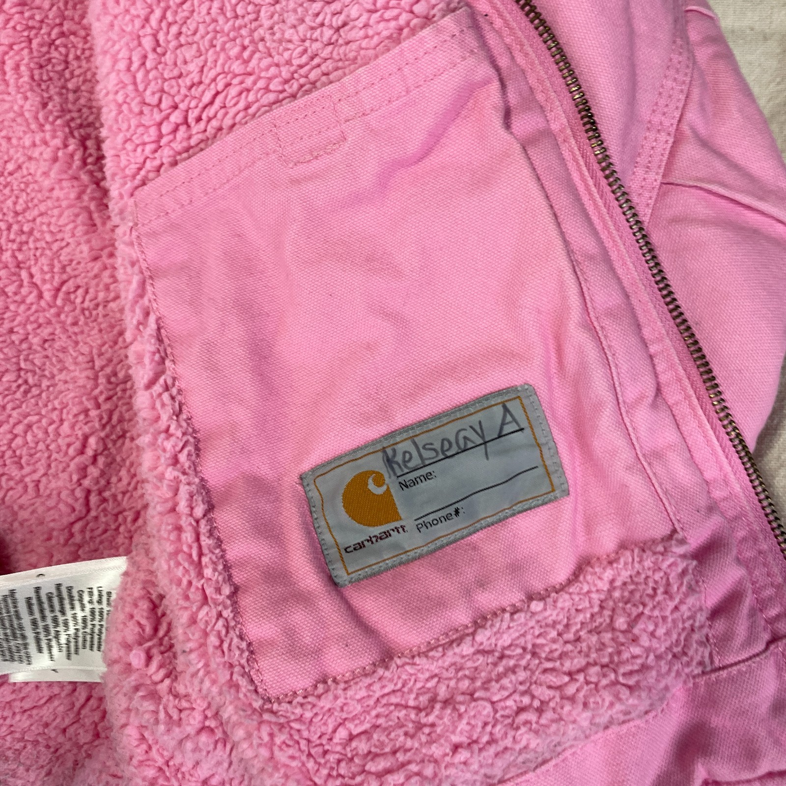 Carhartt Hooded Work Jacket Girls Medium M 10-12 Pink Sherpa Canvas Full Zip USA thumbnail 10