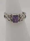 Vintage Celtic Knot Amethyst Sterling Silver Ring Emerald Cut Faceted Size 7.5