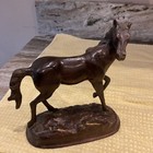 Vintage bronze tone cast metal horse figurine oval base @ 9” mid-century decor — photo 3