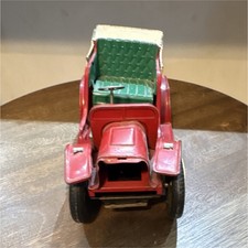 Vintage Tin Toy Car Red with Green Interior and White Roof Collectible Vehicle