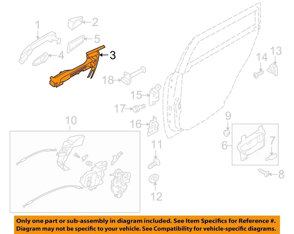Manija de puerta exterior del pasajero trasero derecho Subaru Outback 2010-2014 plateada OEM Foto 3 de 4