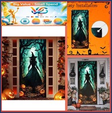 Halloween Door Cover 35x78 Inch Scary Witch Forest Banner Waterproof Polyester