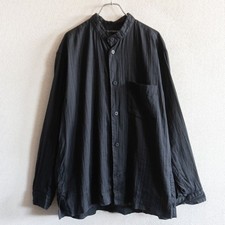 ISSEY MIYAKE Band Collar Shirt 3 Black Cotton Linen Oversized Silhouette M