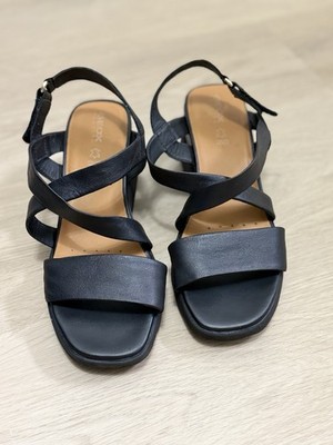 Geox Respira Black Leather Strappy Block Heel Sandals Women EU 39 Comfort