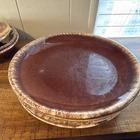 Hull Ceramic Brown Tan Dinner Plates Six-Piece Pottery Glossy Round USA