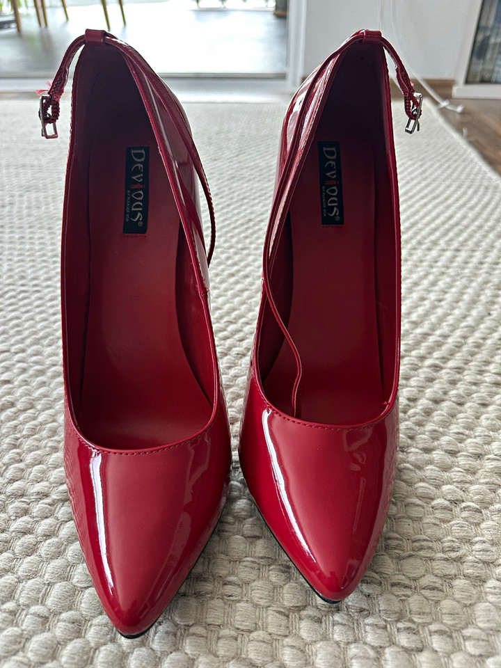 Devious House Devious Dagger-12 Damen Pumps Rot Lackleder Glanz Stiletto sehr hoch EU ...