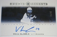 2019-20 UPPER DECK ULTIMTE ROOKIE ACCENTS VILLE HEINOLA AUTO ROOKIE CARD /65. rookie card picture