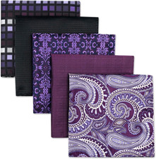 SHLAX WING 5 Pieces Assorted Mens Silk Pocket Square Set Handkerchiefs