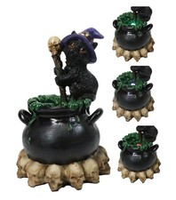 Sombrero de bruja gato negro poción para elaborar cerveza en LED caldero con calaveras hoguera estatuilla