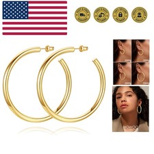 14K Gold Plated Hoop Earrings for Women Chunky Hoop Earrings for Women Thick ...