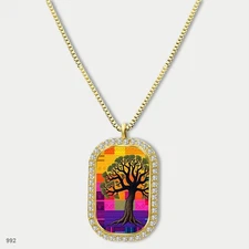 Stunning Colorful Tree of Life Pendant Necklace Chain Photo Dog Tag Chain Gift D