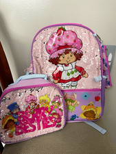 Strawberry Shortcake Girls Pink Purple Sequin Backpack Lunch Bag Set Medium