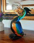 Glasfigur Pelikan Skulptur Glas Figur Fisch Deko Kristallglas  Murano Stil Kunst