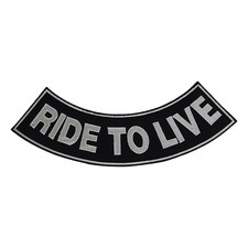 RIDE TO LIVE Rocker Patch - 10.25" x 2.5" Large Silver & Black Biker Vest Jacket