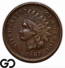 1867 Indian Head Cent Penny, Better Date, XF+