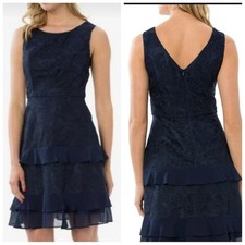 Review Navy Blue Lace Ruffle Wedding Party Dress 16