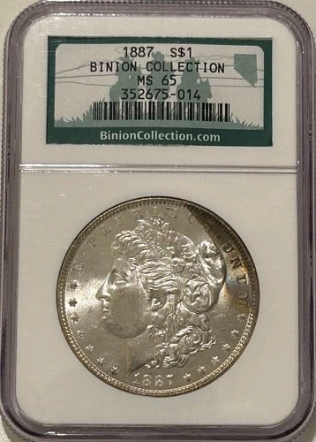1887 P Morgan Silver Dollar NGC MS65 Binion Collection Nicely Toned
