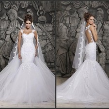 Lace appliques Mermaid Wedding Dresses Court Train Transparent Back Bridal Gowns