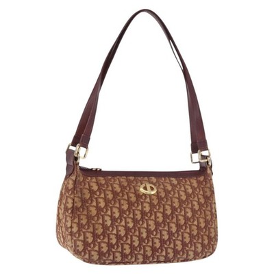 Christian Dior Trotter Canvas Shoulder Bag Red Gold Auth 186843