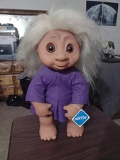Rare 1979 Norfin Troll #806 Large 14” Blonde Hair Purple Clothes – Original Tag 