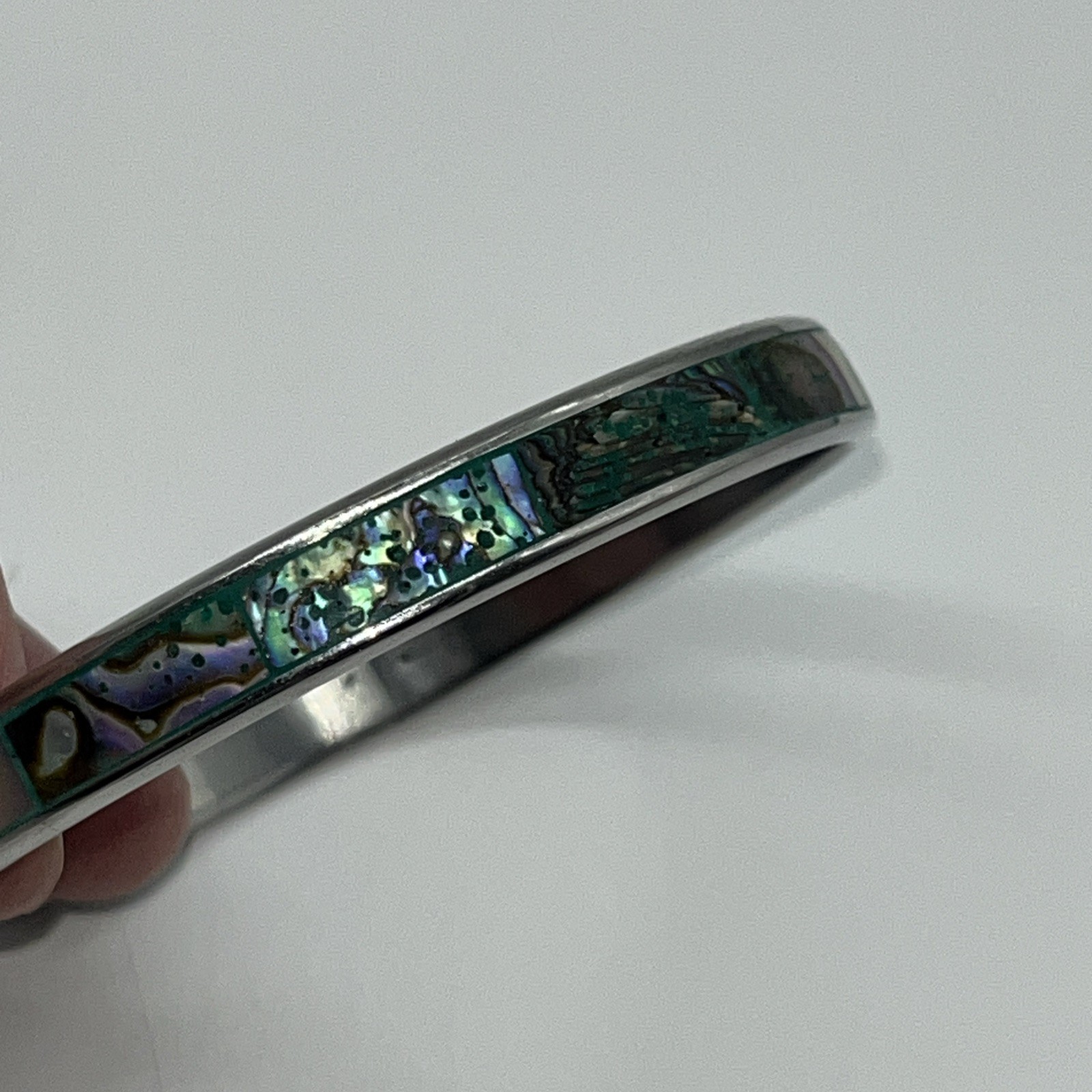 Abalone Shell Inlay Silver Tone Bangle Bracelet J… - image 6